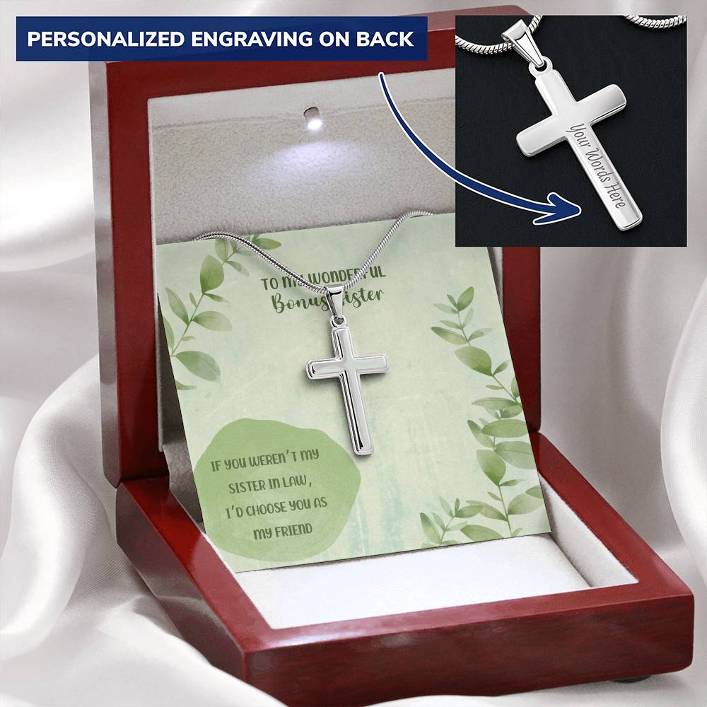 Bonus Sister Cross Pendant Sister In Law Customize Engraved Cross Necklace