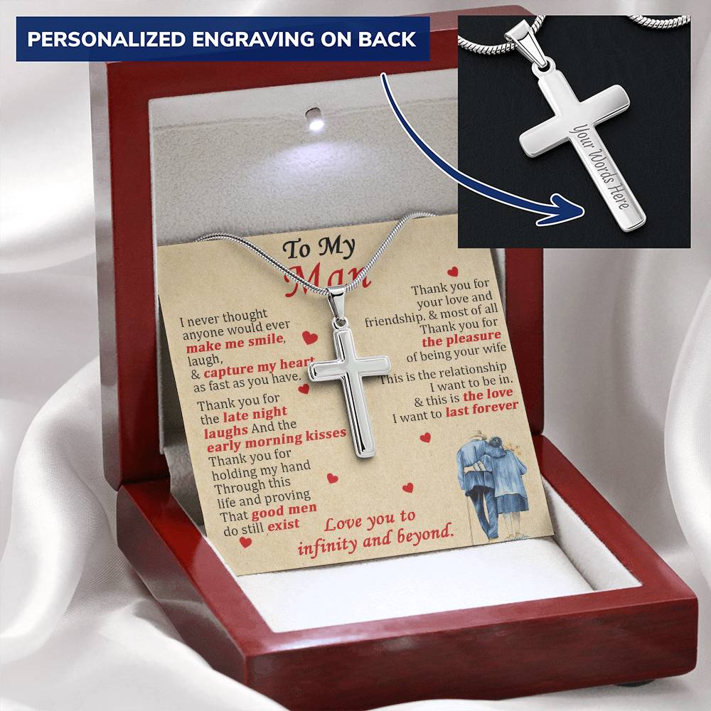 For Your Man - Thank You For Your Love - Cross Customize Engraved Cross Necklace