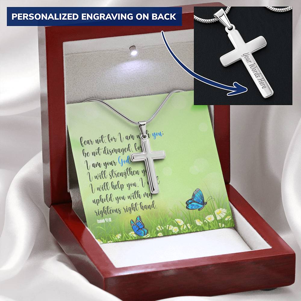 Fear Not For I Am With You Customize Engraved Cross Necklace