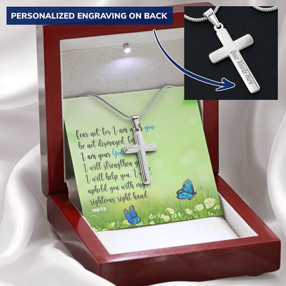 Fear Not For I Am With You Customize Engraved Cross Necklace