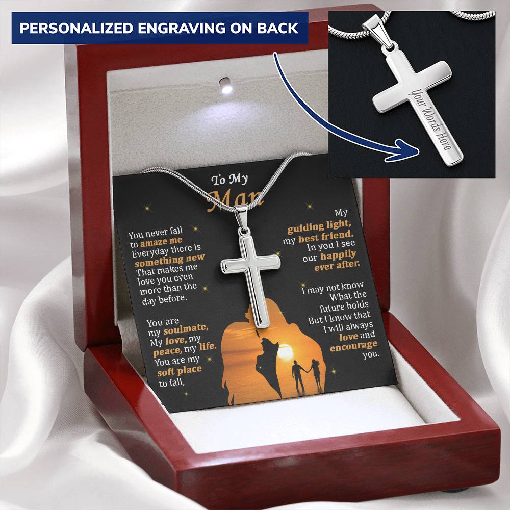 For Your Man - Everyday - Cross 1 Customize Engraved Cross Necklace