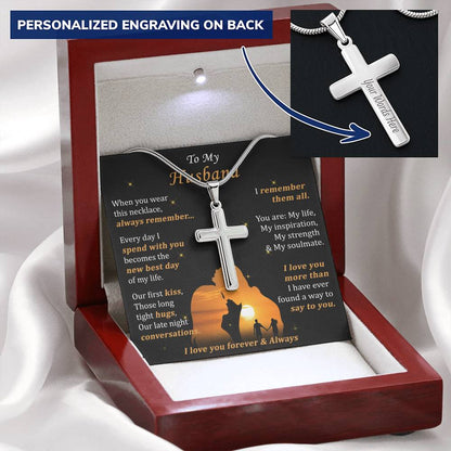 For Husband - Long Tight Hugs - Cross Customize Engraved Cross Necklace