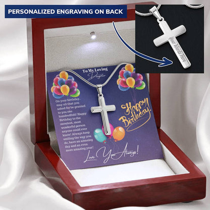 Engraved Happy Birthday Daughter Cross! Customize Engraved Cross Necklace