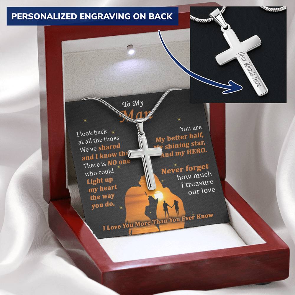 For Your Man - Better Half - Cross Customize Engraved Cross Necklace