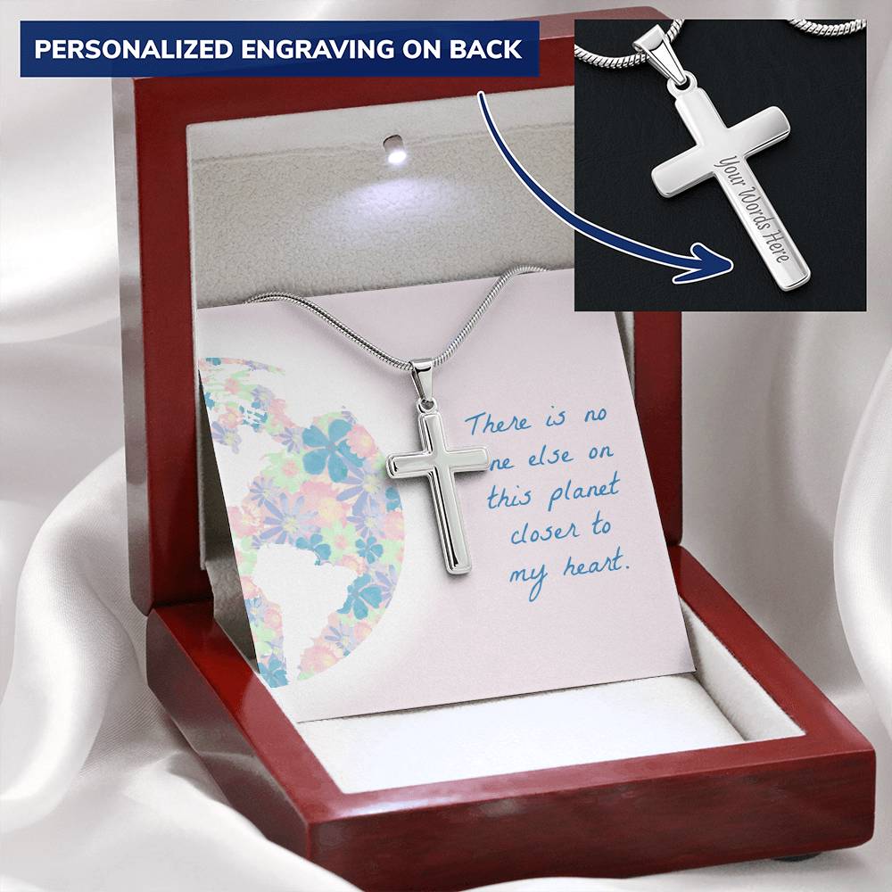 Cross Necklace - Engravable - For Him Message Card Customize Engraved Cross Necklace