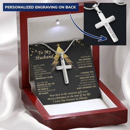 Gift For Husband - Sweetest Gift Ever - Cross Customize Engraved Cross Necklace