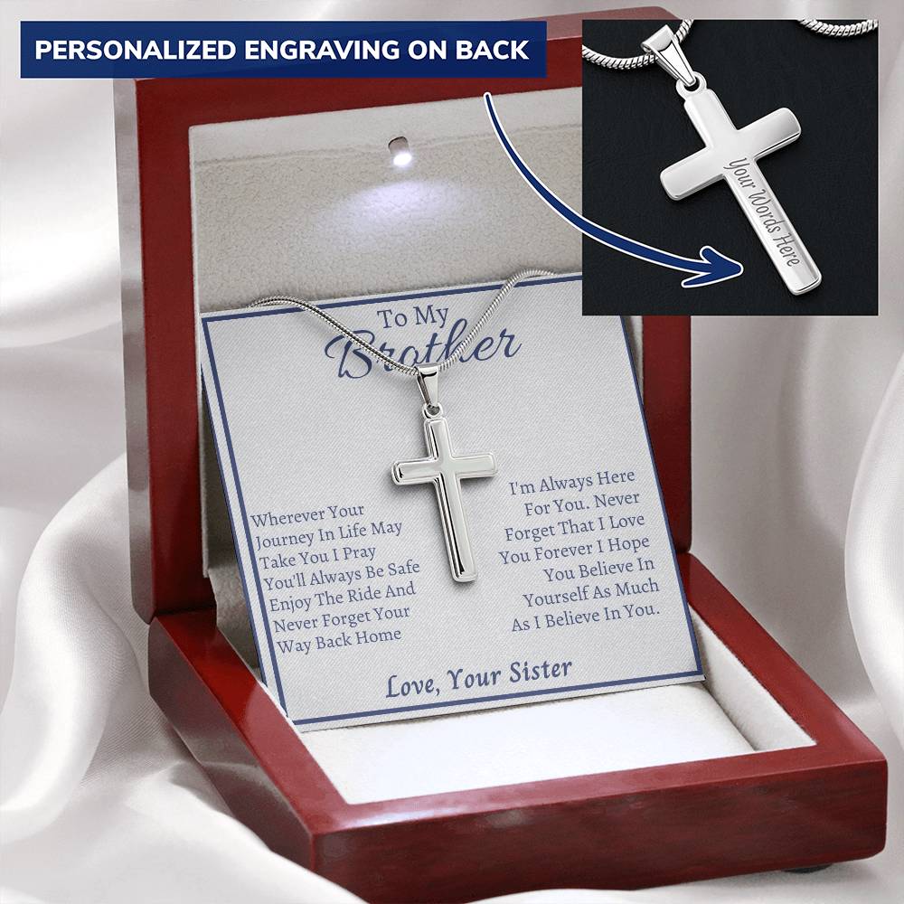 Gift Brother - 2021 Customize Engraved Cross Necklace