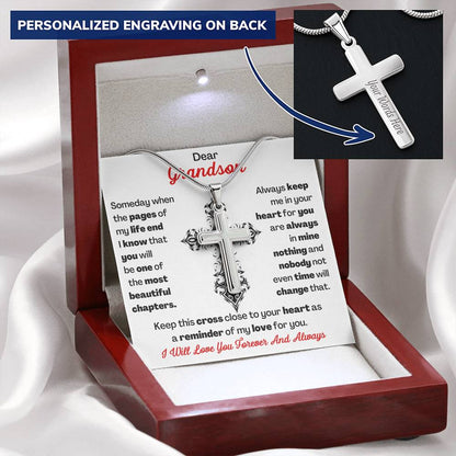 Dear Grandson Cross Necklace 1 Customize Engraved Cross Necklace