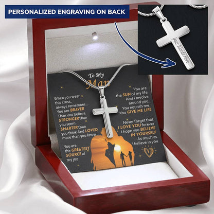 For Your Man - Braver Than You Believe - Cross Customize Engraved Cross Necklace
