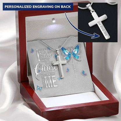 Butterfly Faith Customize Customize Engraved Cross Necklace