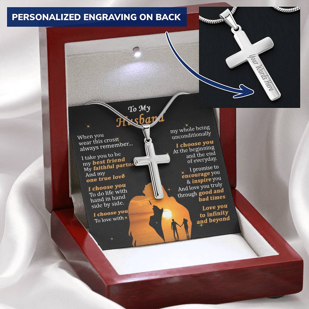 For Husband - I Promise - Cross Customize Engraved Cross Necklace