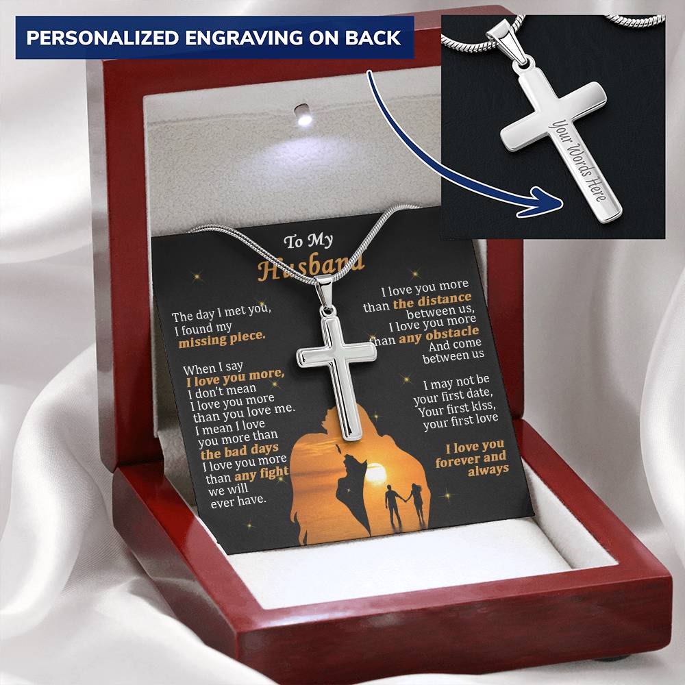 For Husband - When I Say I Love You More - Cross Customize Engraved Cross Necklace