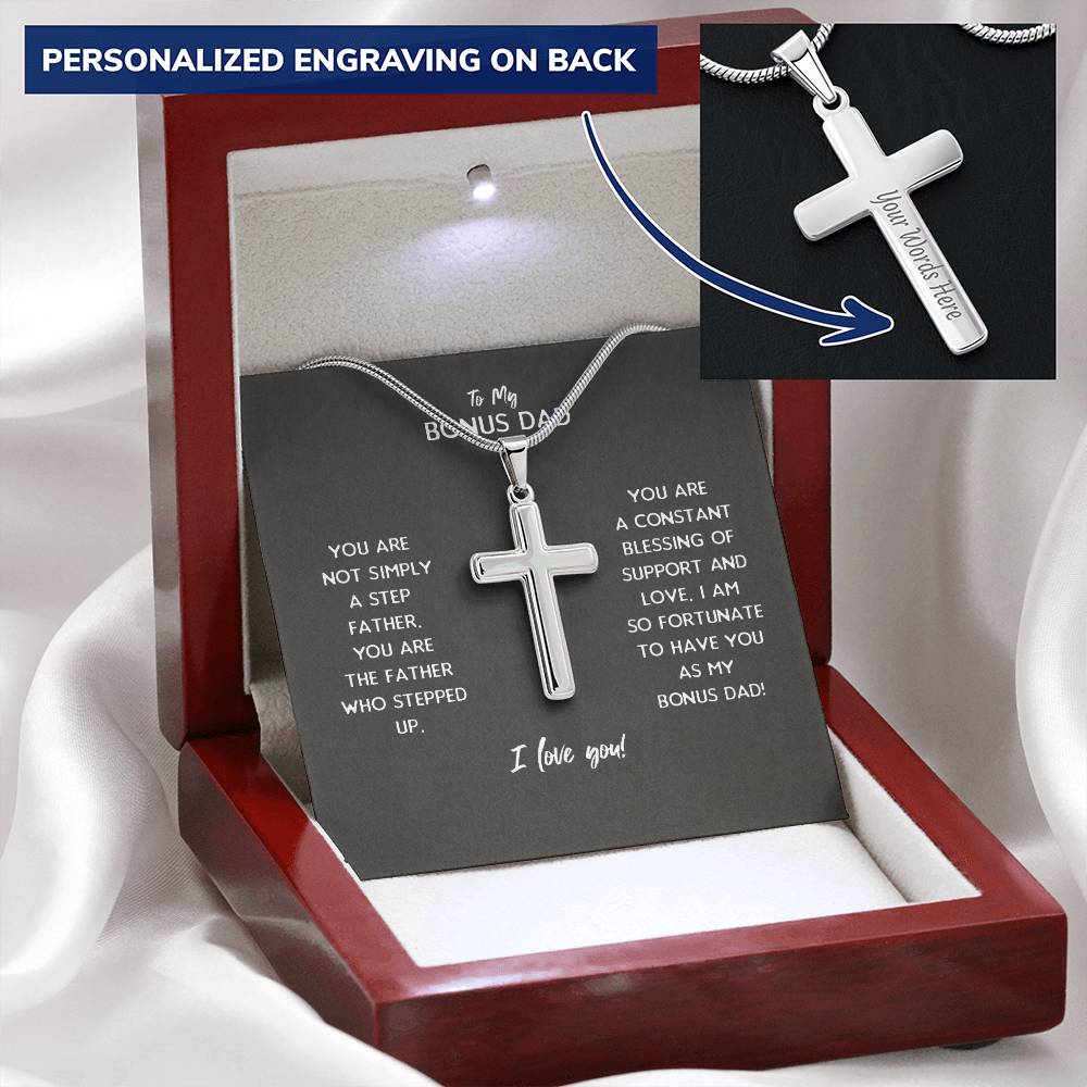 Bonus Dad Cross Necklace Customize Engraved Cross Necklace