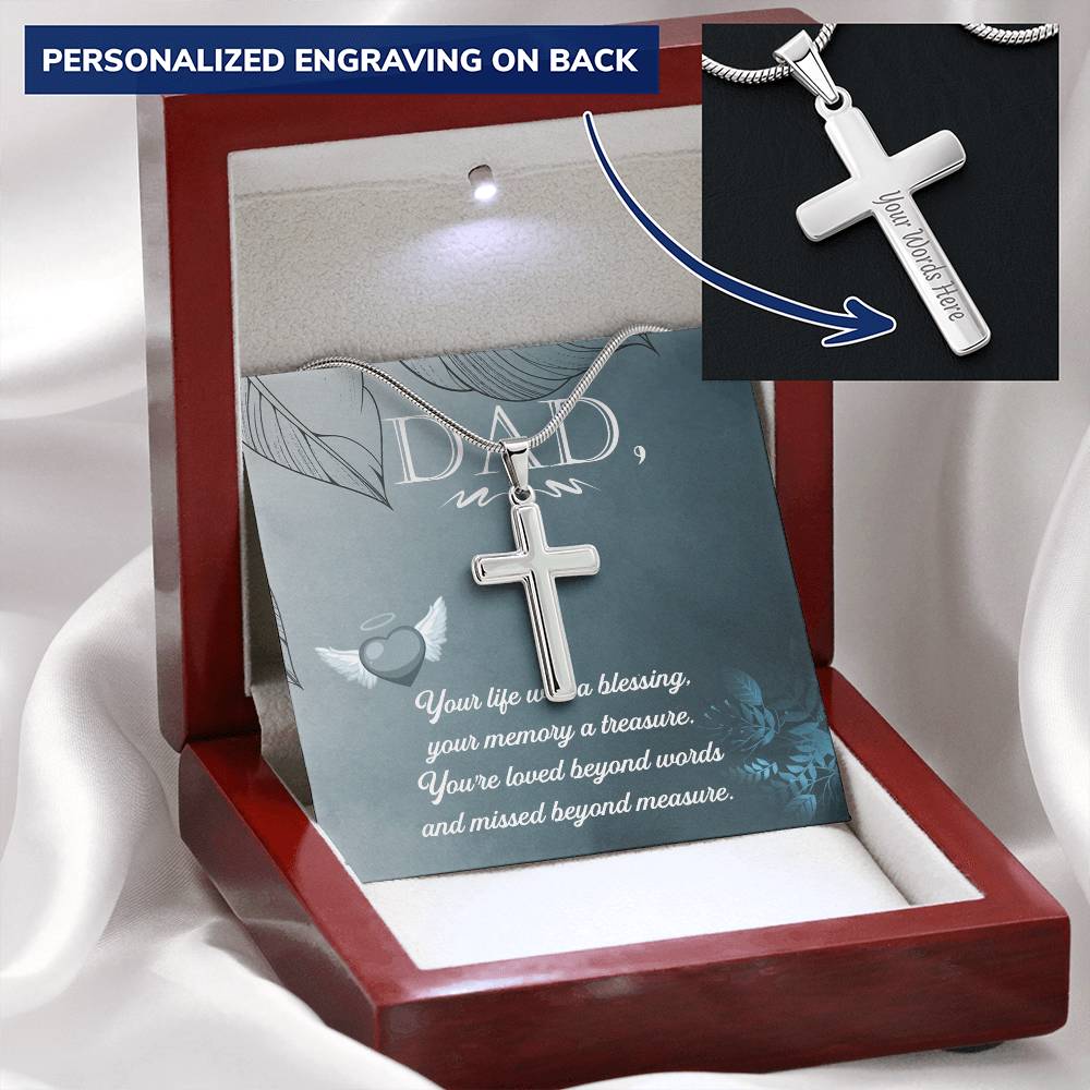 Dad - Your Life Was A Blessing - Customize Cross Necklace Necklace Customize Engraved Cross Necklace