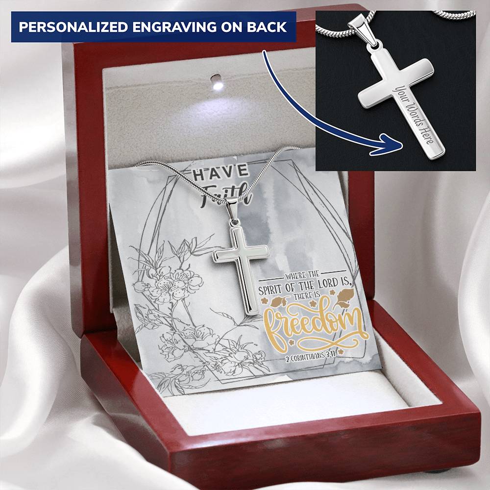 Dad To Son Gifts - Where The Spirit Of The Lord Is There Is Freedom 1 Customize Engraved Cross Necklace