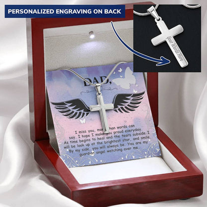 Dad I Miss You Customize Engraved Cross Necklace