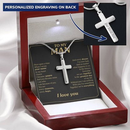 For Your Man - In My Heart - Cross Customize Engraved Cross Necklace