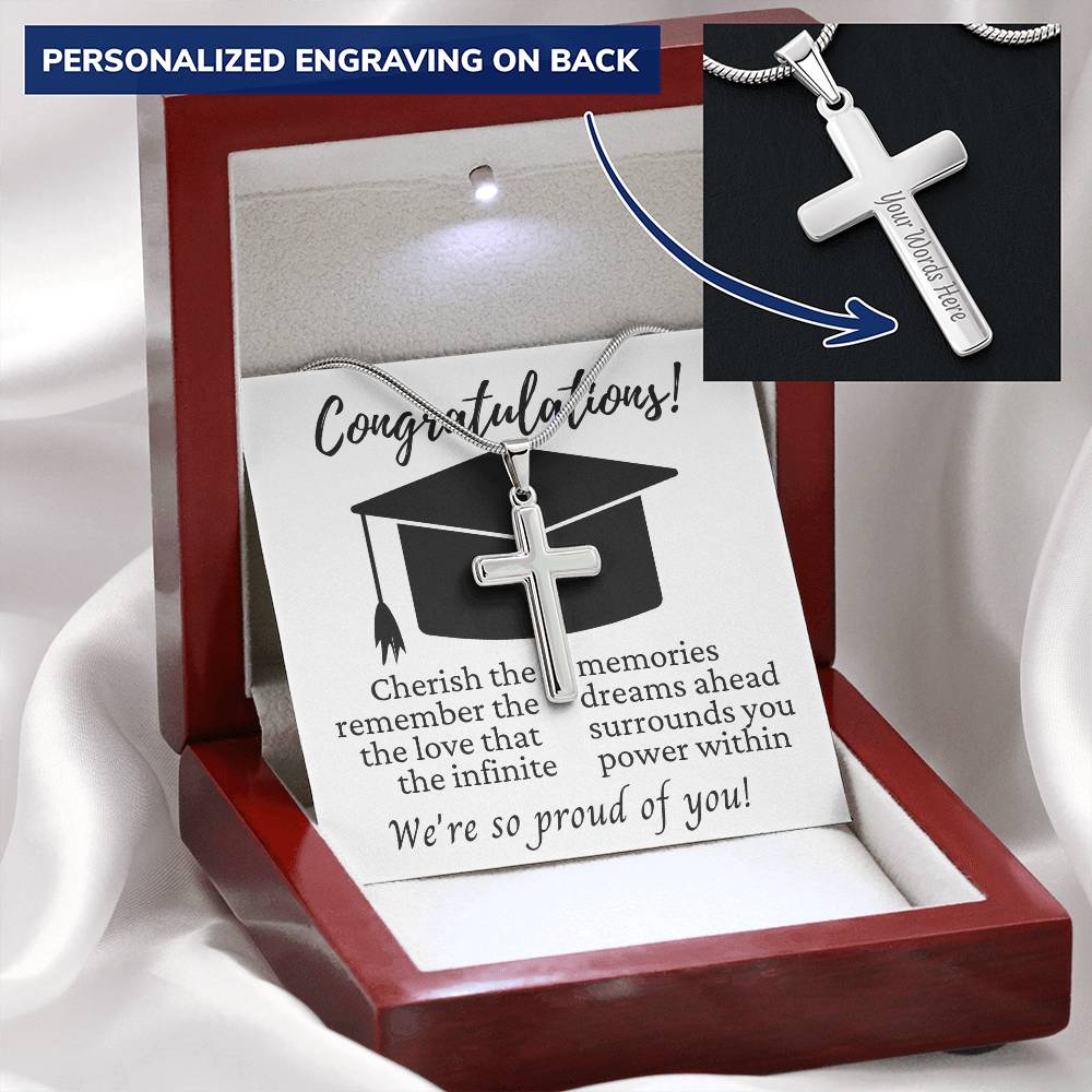 Dream Ahead Graduation Gift Cross Necklace Customize Engraved Cross Necklace