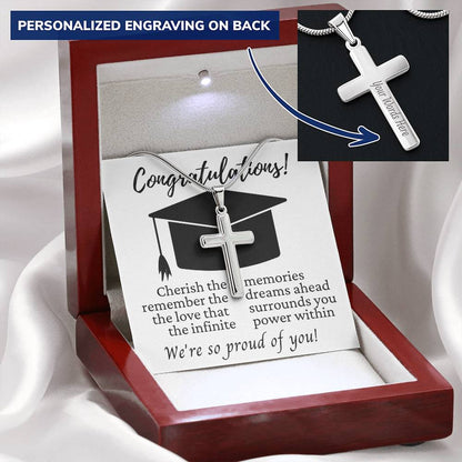 Dream Ahead Graduation Gift Cross Necklace Customize Engraved Cross Necklace