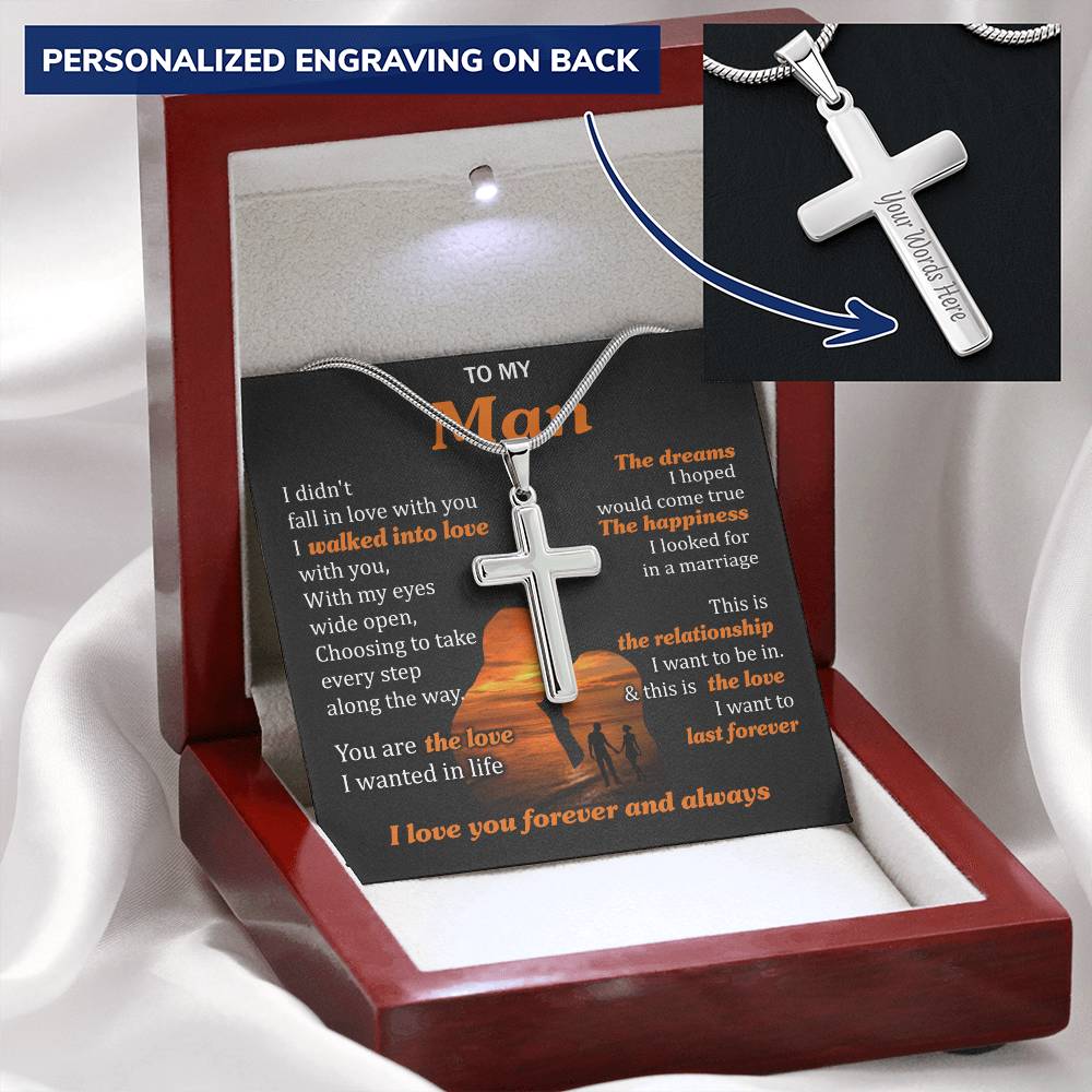 For Your Man - Walk Into Love 1 - Cross Customize Engraved Cross Necklace