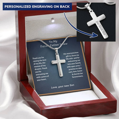 Father Of The Bride - Customize Engraved Cross Necklace