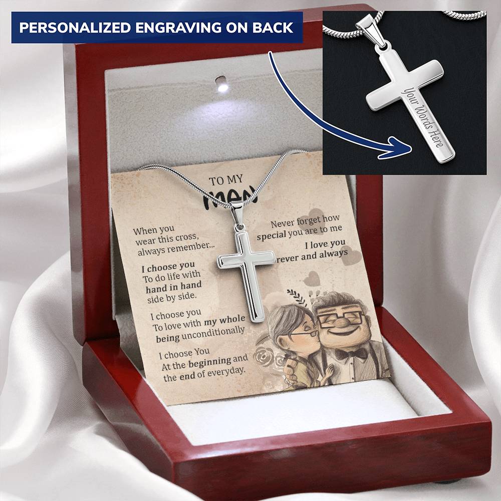 For Your Man - Love With My Whole Being - Cross Customize Engraved Cross Necklace