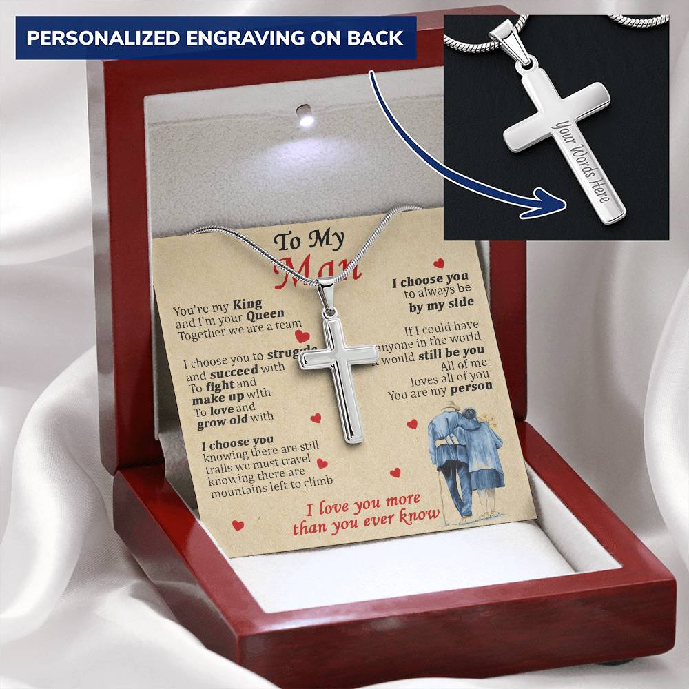 For Your Man - All Of Me - Cross Customize Engraved Cross Necklace