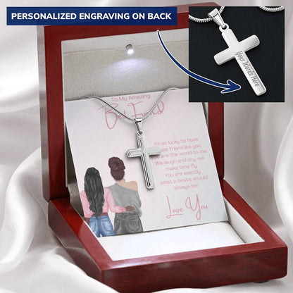Amazing Best Friend - Customize Cross Customize Engraved Cross Necklace