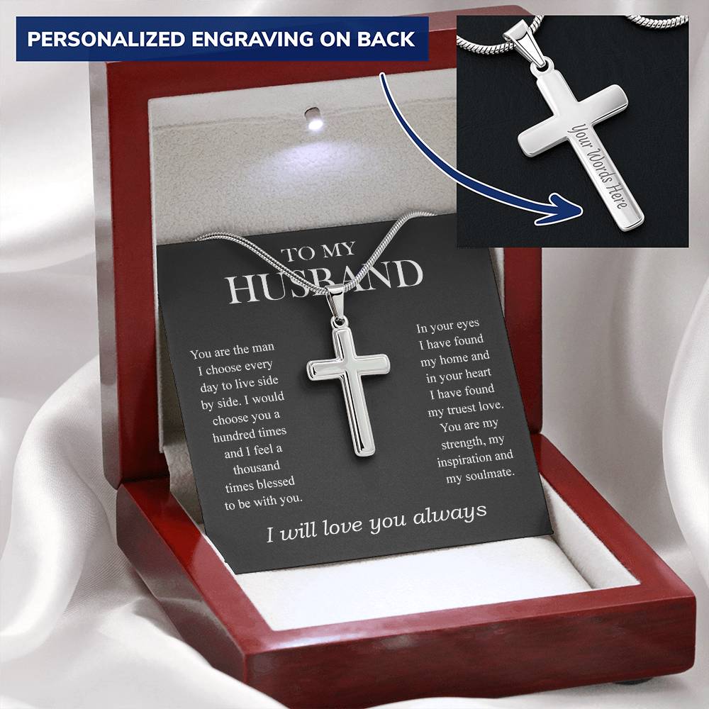 Gift For Husband - Cross Necklace For Men To My Husband From Wife Husband Birthday Gift 1 Customize Engraved Cross Necklace