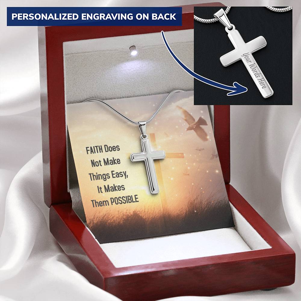 Faith Makes Things Possible Customize Cross Necklace For My Son Customize Engraved Cross Necklace