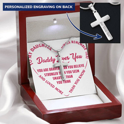 Birthday Gift - Gift For Daughter - Heart Jewelry - To My Daughter - Birthday Present - Customize Engraved Cross Necklace