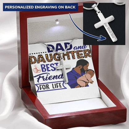 Dad & Daughter Best Friends-Pendant Customize Engraved Cross Necklace