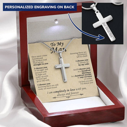 For Your Man - Any Version Of Reality - Cross Customize Engraved Cross Necklace