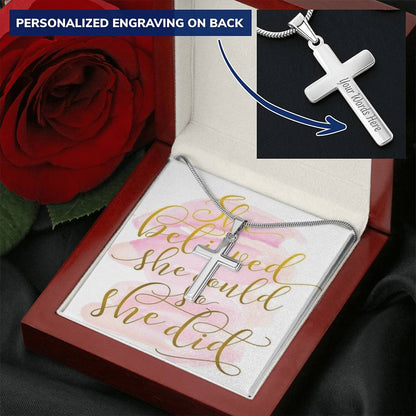 Daughter Gift She Believed She Could So She Did Beautiful Gift Cross Can Be Engraved Lighted Box Customize Engraved Cross Necklace