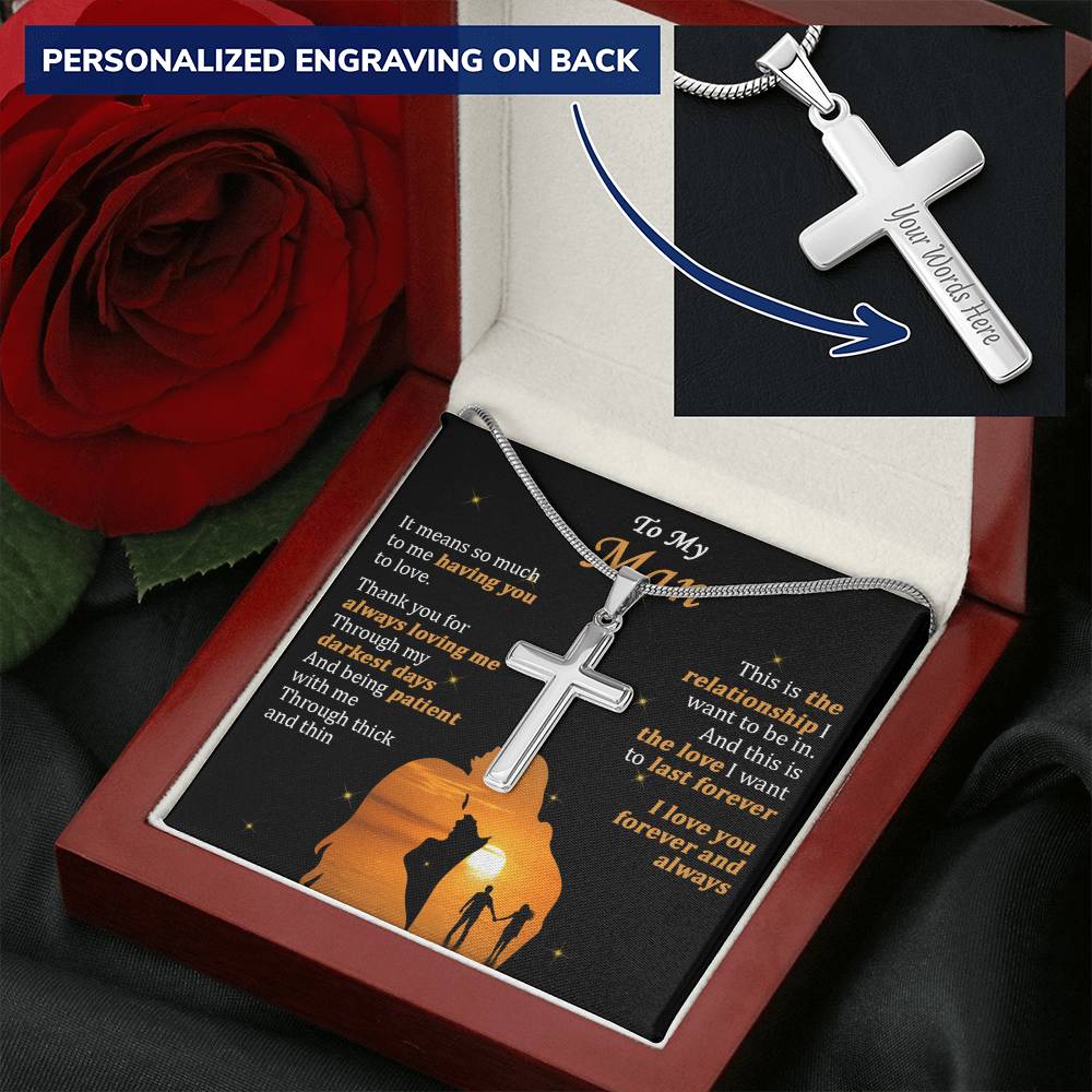 For Your Man - Always Loving Me - Cross Customize Engraved Cross Necklace