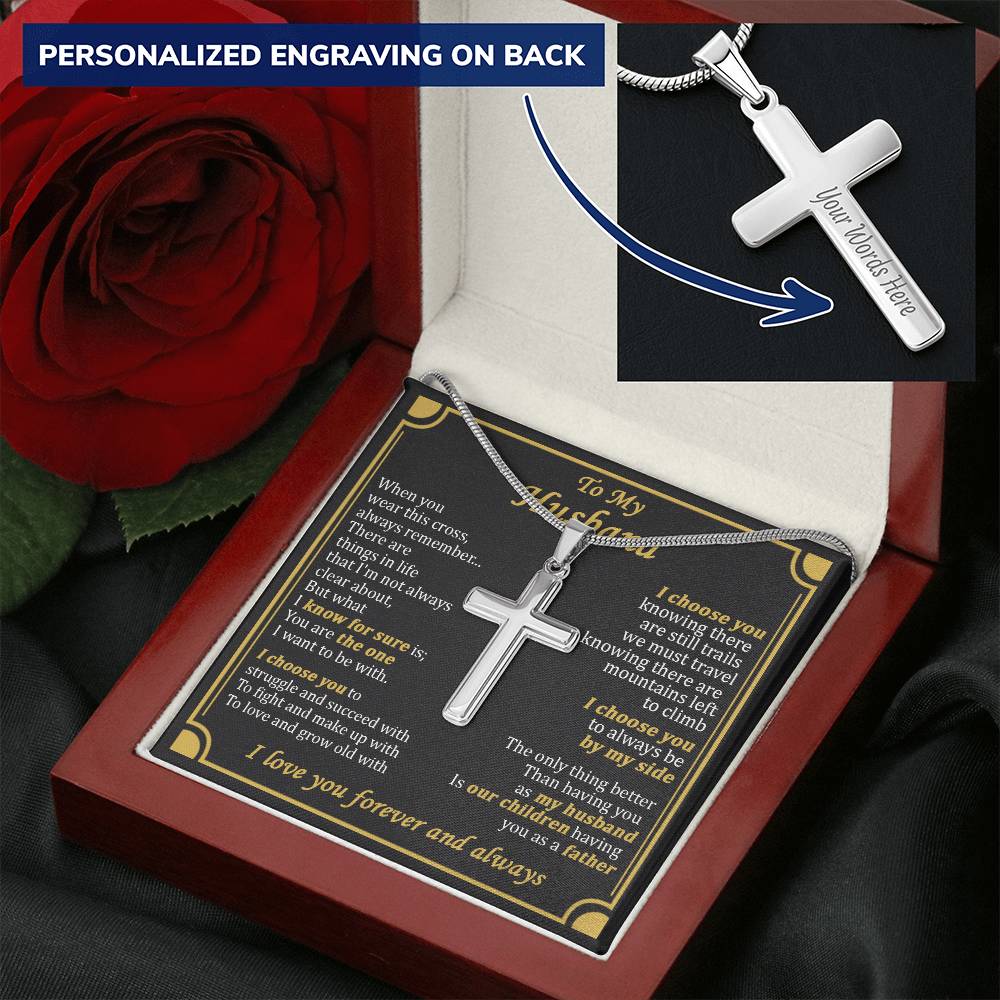 For Husband - Things In Life - Cross Customize Engraved Cross Necklace