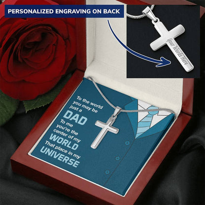 Dad - You're The Center Of My World - Customize Cross Necklace Customize Engraved Cross Necklace