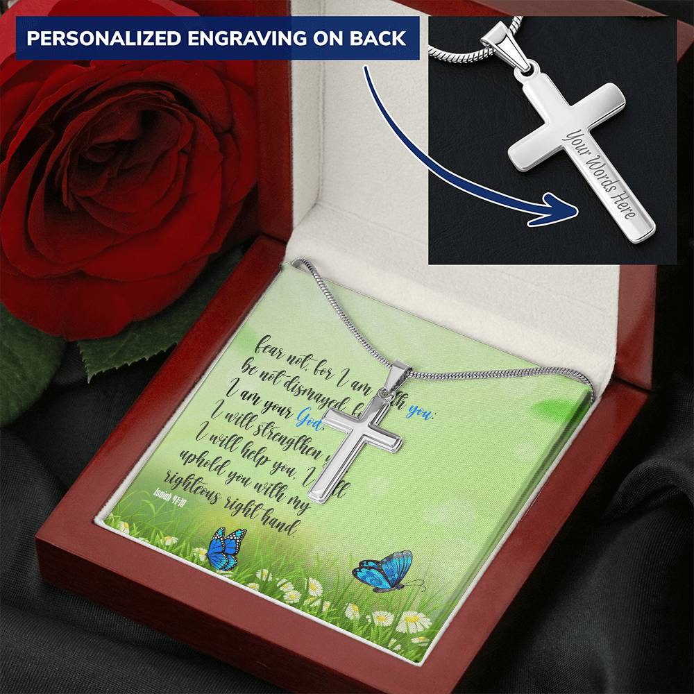 Fear Not For I Am With You Customize Engraved Cross Necklace