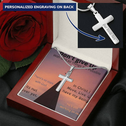 Don't Give Up Customize Engraved Cross Necklace