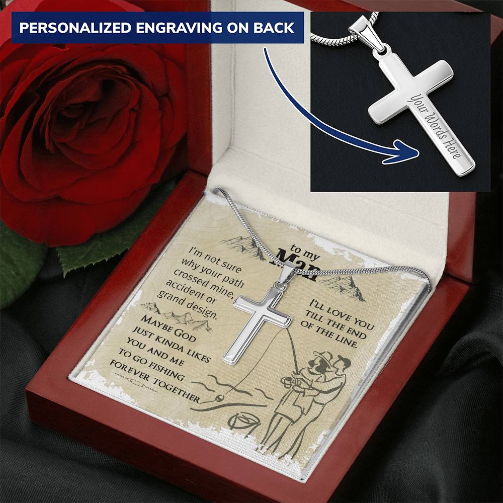 For Your Man - Go Fishing Together Forever - Cross Customize Engraved Cross Necklace