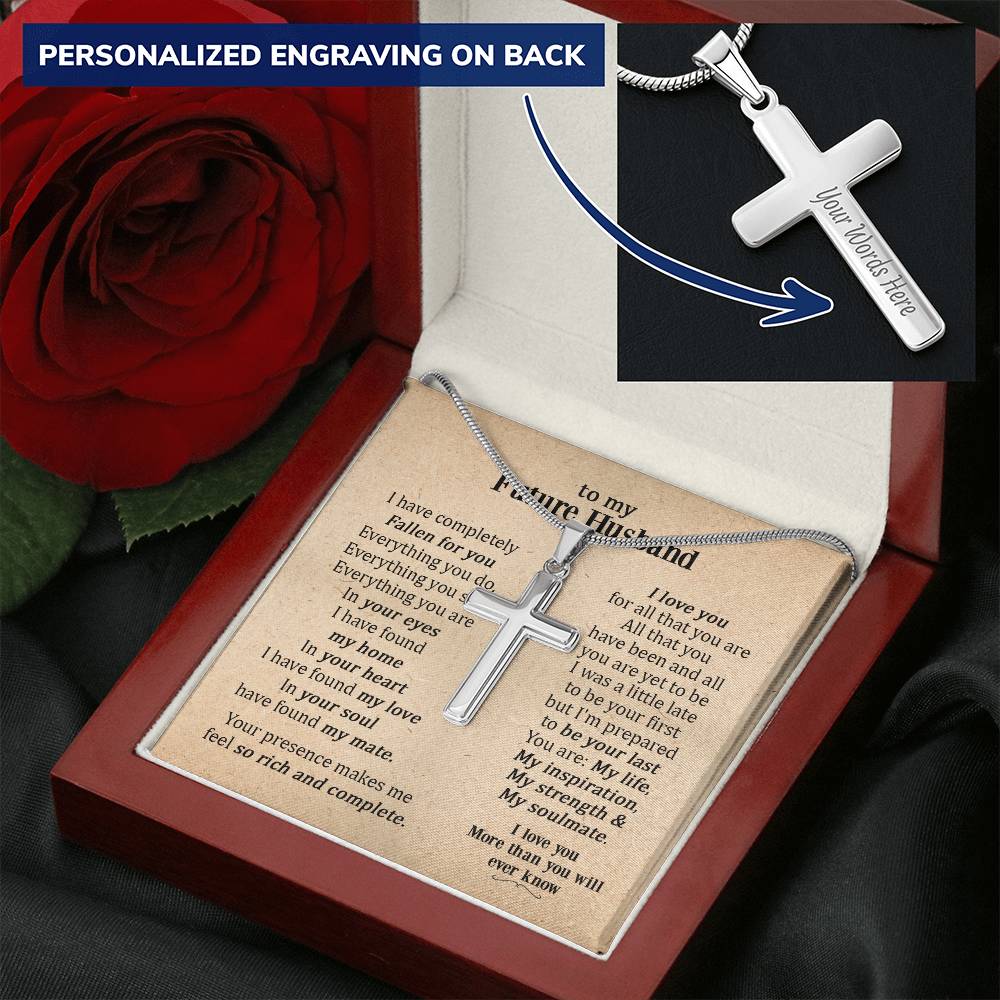 For Future Husband - Fallen For You - Cross Customize Engraved Cross Necklace