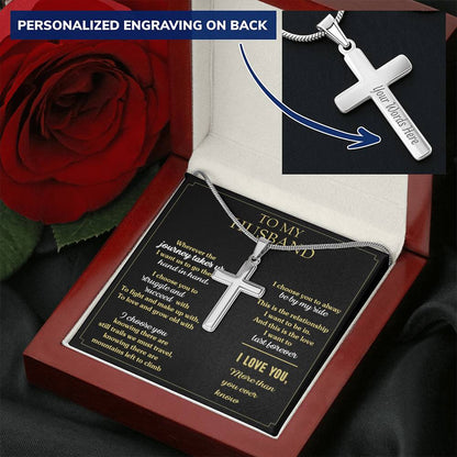 For Husband - Always Be By My Side 1 - Cross Customize Engraved Cross Necklace