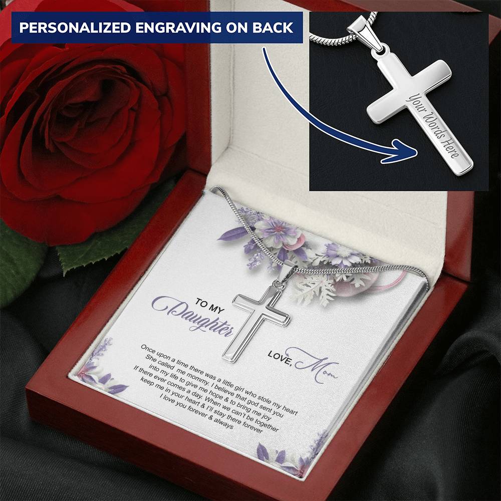 Daughter Gift - Keep Me In Your Heart Customize Engraved Cross Necklace