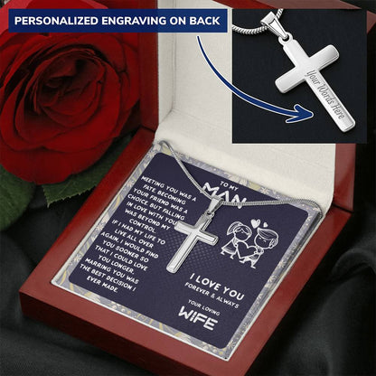 Anniversary Gift For Husband  Gift For Husband From Wife. Customize Engraved Cross Necklace