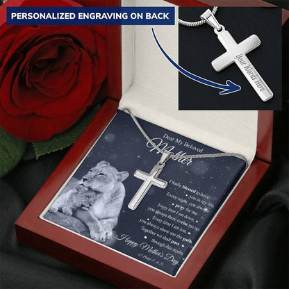 Dear My Beloved Mom - Blessed To Have You In My Life - Necklace Customize Engraved Cross Necklace