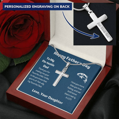 Fin-Tastic Dad - Favorite Child - Cross Necklace Customize Engraved Cross Necklace