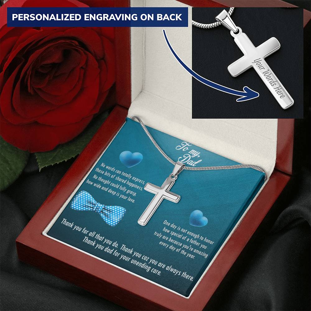 Gift For Dad 2 Customize Engraved Cross Necklace