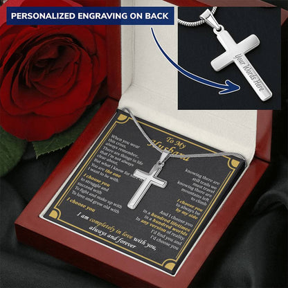 For Husband - Any Version - Cross Customize Engraved Cross Necklace