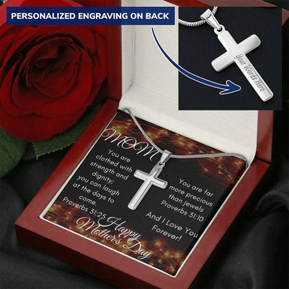 Gift For Christian Mom- Customize Cross Necklace Customize Engraved Cross Necklace
