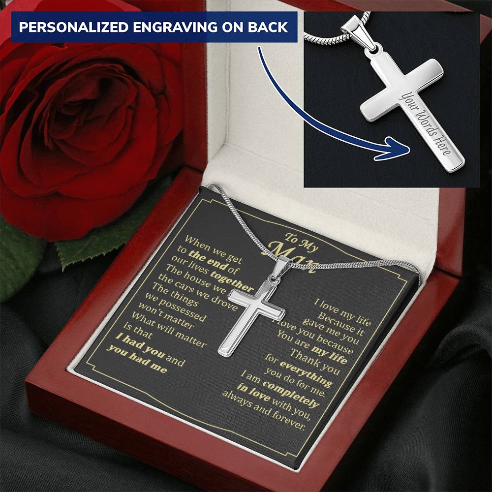 For Your Man - The End Of Our Lives - Cross Customize Engraved Cross Necklace